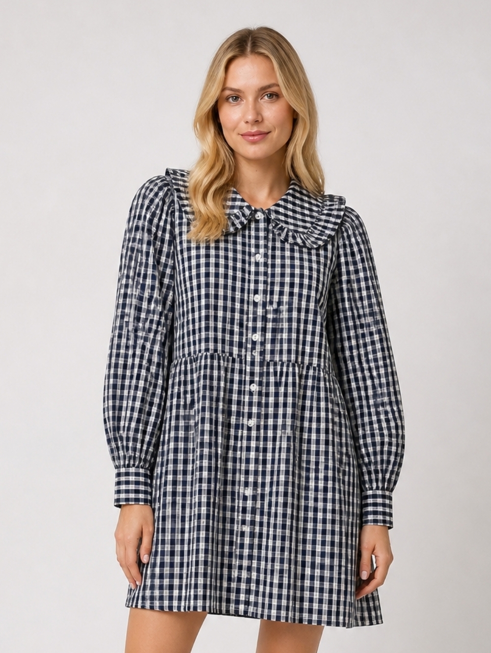 Levi’s Gingham Mira Dress | Ruffle Collar | Navy & White | Cottagecore | Size M